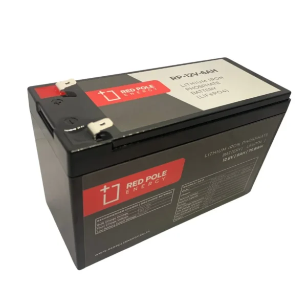 Red Pole Energy 12V 6Ah 75Wh LiFePO4 Battery